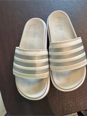 adidas Women's Metallic Silver Slide Sandals
